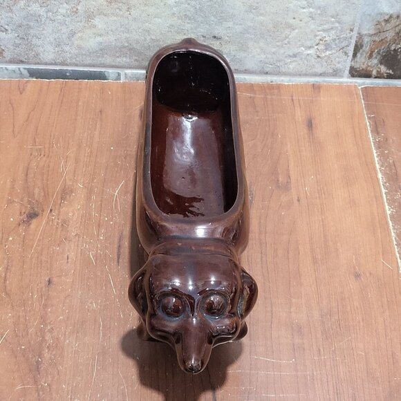 Vintage Dachshund Dog Ceramic Cracker Tray Planter Brown Glazed - Picture 9 of 14